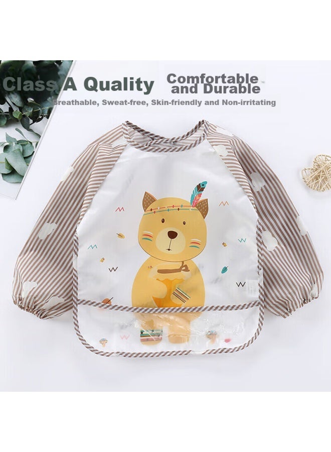 9i9 Baby Eating Smock Long Sleeve 2-piece Set, Waterproof Infant Children's Bib, Reverse Wear A, A404 Lion Bear - Image 1