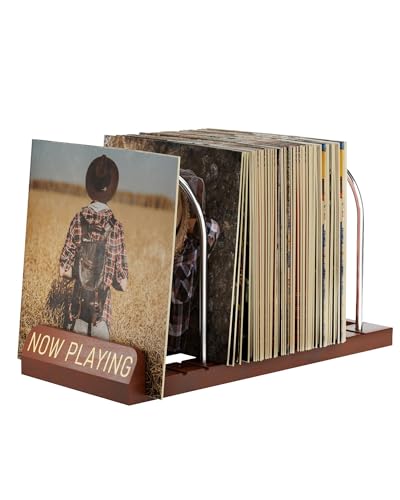 BS-VOG Now Playing Vinyl Record Stand, 50 LP Vinyl Record Storage with Non-slip Grooves, Wood Now Spinning Vinyl Record Holder for Albums Magazine Rack Magazine Organizer Record Display, Gift Package - Image 1