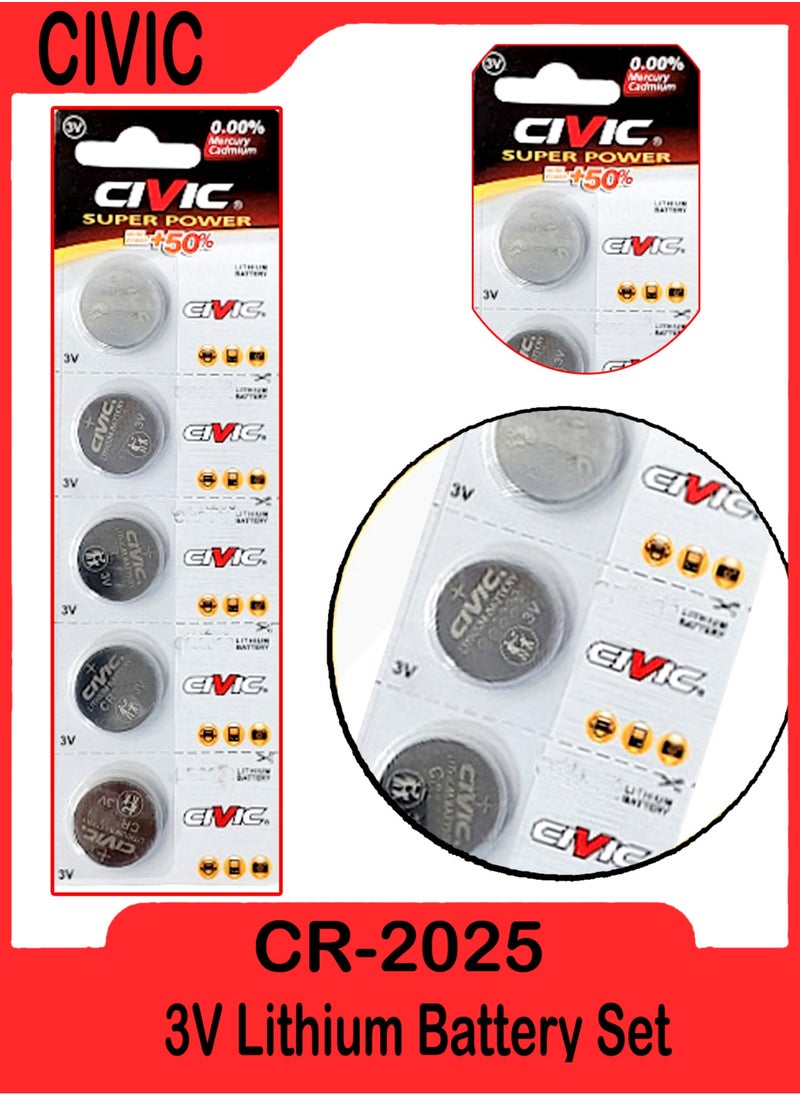 Civic - Pack of 5 CR2025 3V Lithium Battery Set - Image 1