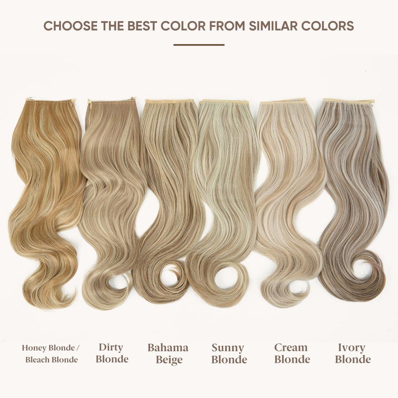 SARLA Invisible Wire Hair Extensions with 3 Clips Synthetic Wavy Curly Hairpiece Highlights Adjustable Transparent Headband for Women 16 Inch Dirty Blonde - Image 2