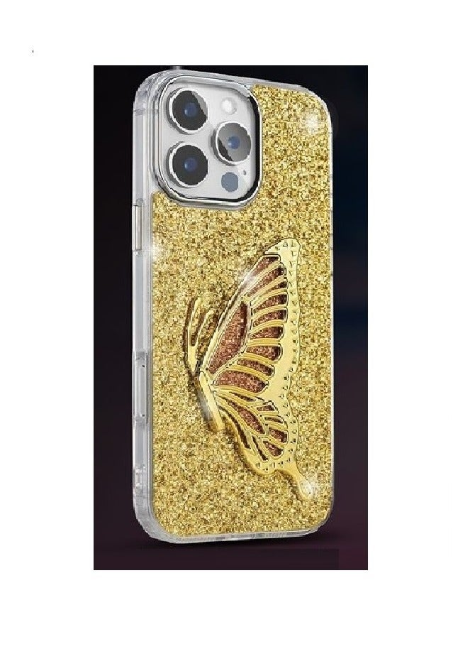 IP11 PRO MAX SHINING BUTTERFLY CASE WITH STAND For   IPHONE 11 PRO MAX (Design- 141) [Gold Color]