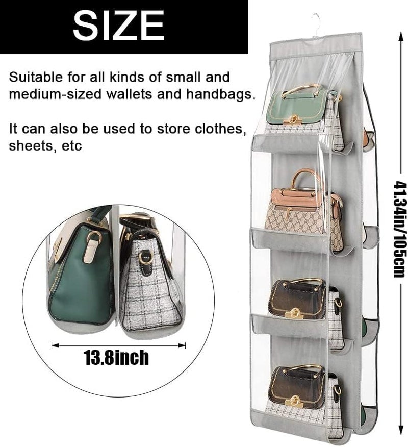 OxbOw 8 Pocket Handbag Organizer, Bag Organiser For Ladies Handbags, Purse, Clutch, Closet Organizer For Wardrobe, Purse Organiser With Hanger, Women (8 POCKET- 110 X 35 X 35 CM- PACK OF 1, PINK) - Image 3