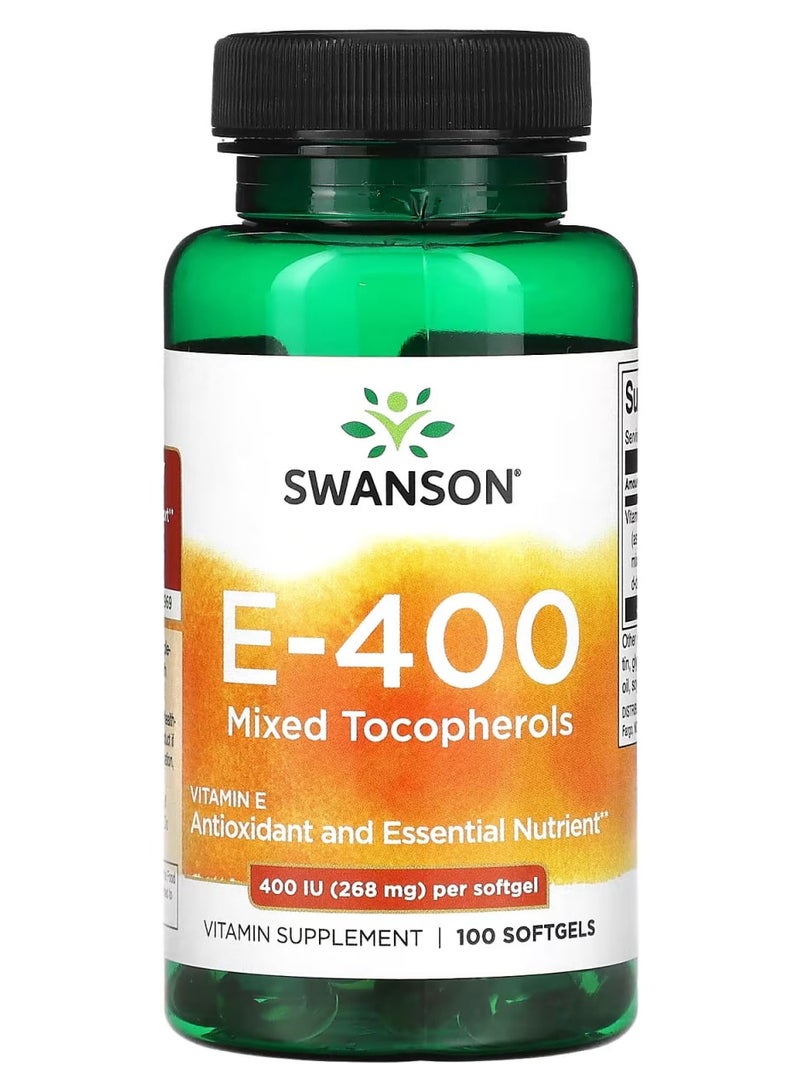 SWANSON E-400, Mixed Tocopherols, 400 IU (268 mg), 100 Softgels
