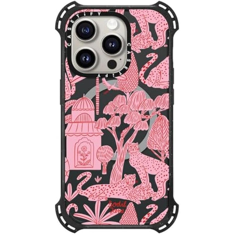 Casetify Bounce Case for iPhone 15 Pro 【6X Military Grade Drop Tested / 21.3ft Drop Protection/Compatible with Magsafe】 - Cheetah Paradise Pink - Triple Black - Image 2