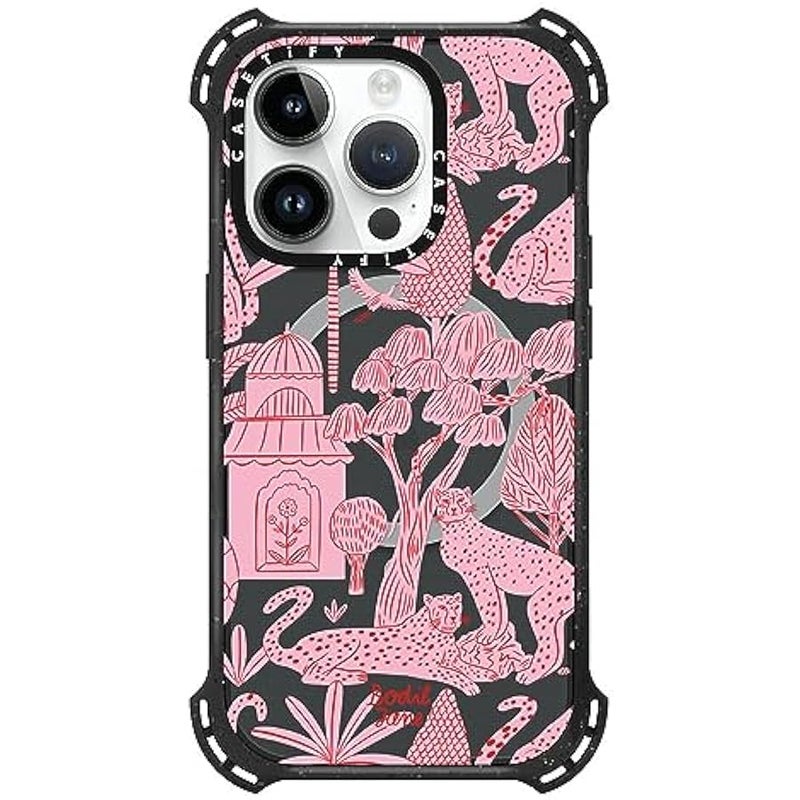 Casetify Bounce Case for iPhone 15 Pro 【6X Military Grade Drop Tested / 21.3ft Drop Protection/Compatible with Magsafe】 - Cheetah Paradise Pink - Triple Black - Image 1