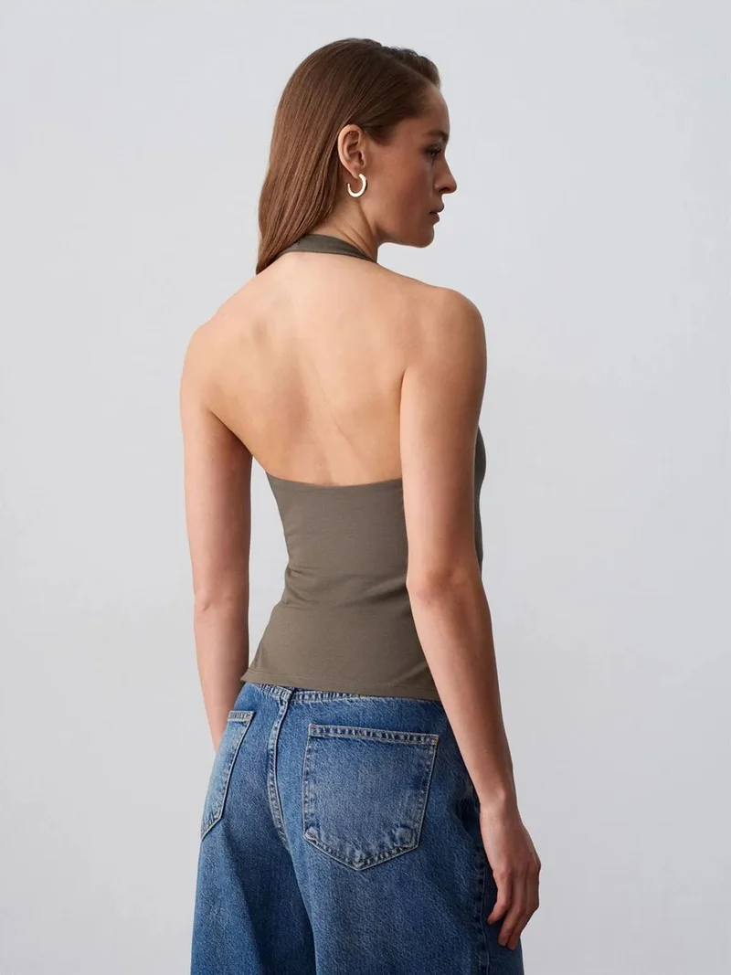 Dilvin DILVIN Halterneck Cut-Out Slim Fit Blouse