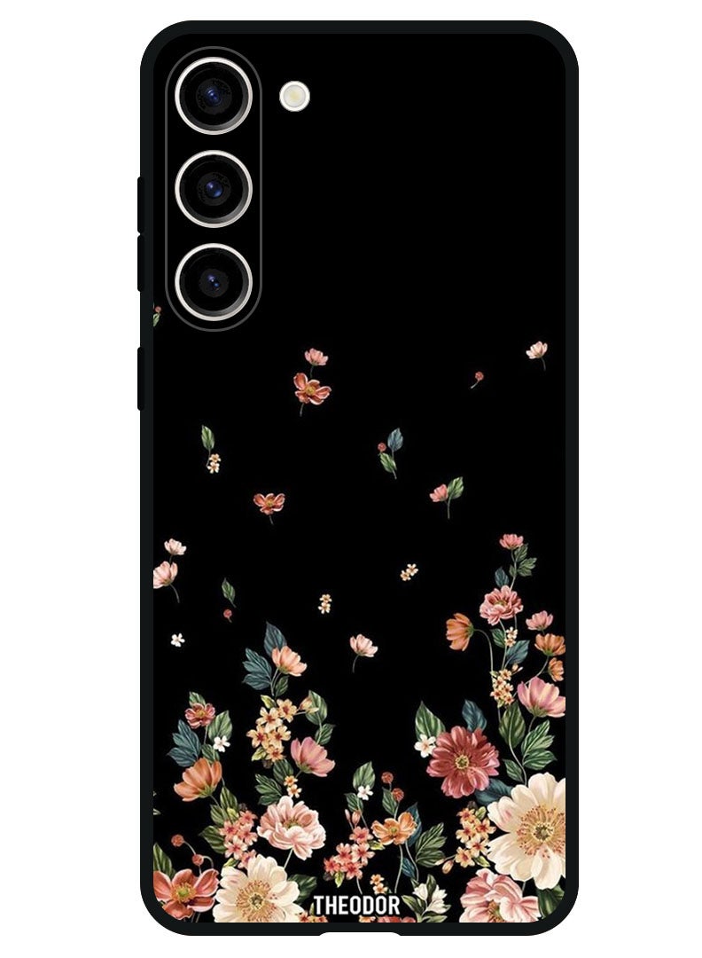 Theodor Protective Case Anti Scratch Shock Proof Bumper Cover For Samsung Galaxy S23 FE Flowers in Black Background - Image 1