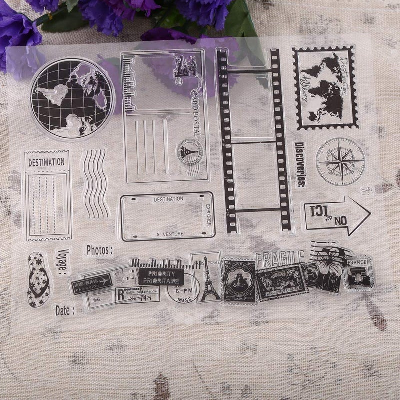 Ejoyous Clear Silicone Stamps Earth Map Travel Theme Patterns Rubber Seal Postage Stamp for Journals Card Making Decoration, Scrapbooking, Scrapping and Journals - Image 2