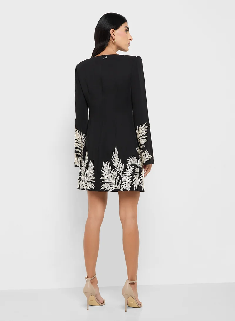 جس Long Sleeve  Angele Placed Mini Dress