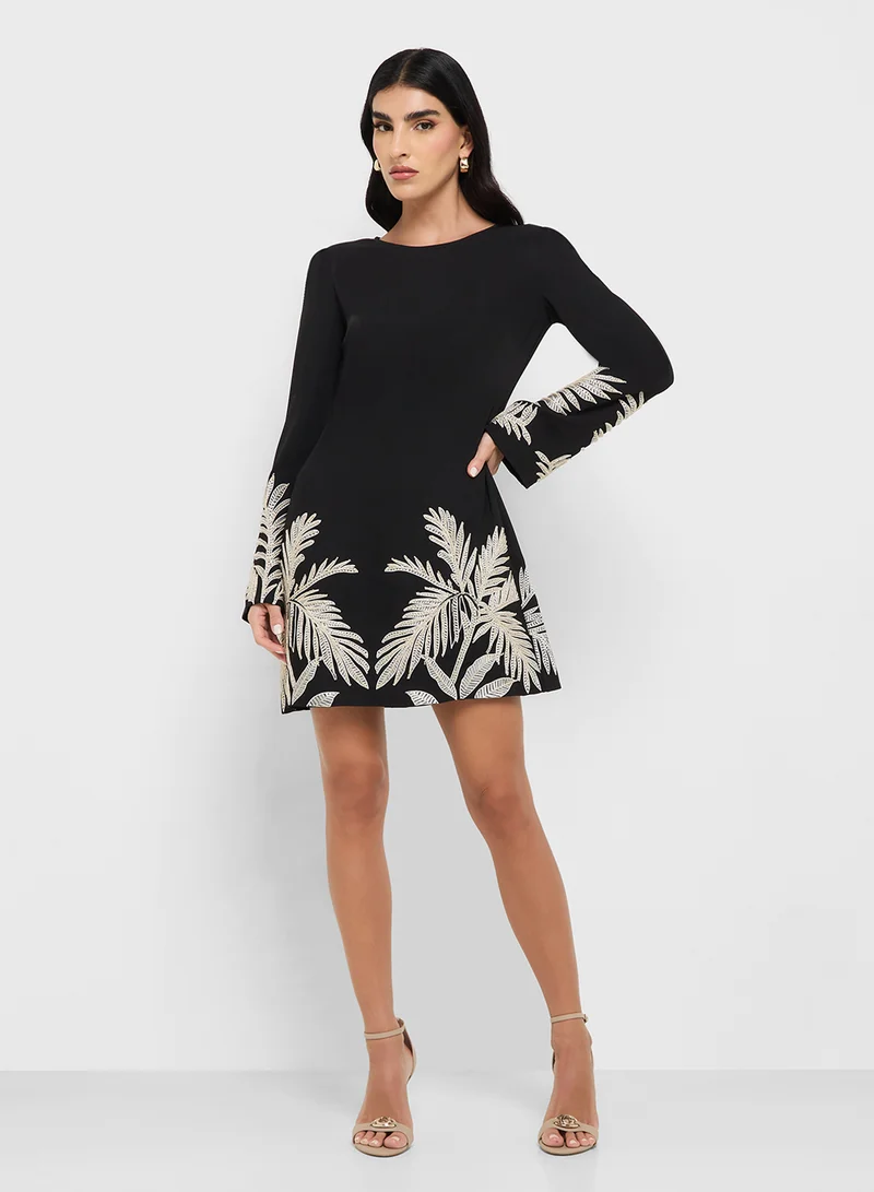 جس Long Sleeve  Angele Placed Mini Dress