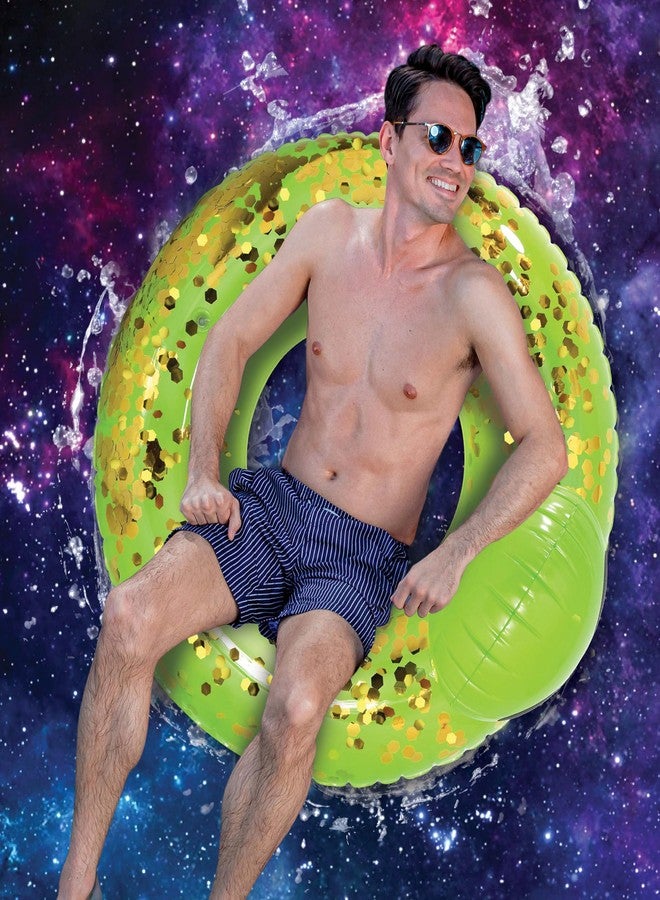 POZA Inflatable Alien Pool Float Tube - Heavy Duty Vinyl UV Resistant Confetti Pool Alien Floatie, Cool Pool Float Swim Ring Pool Inflatables for Kids, Adults for Beach, Party, Vacation - Green Gold - Image 5