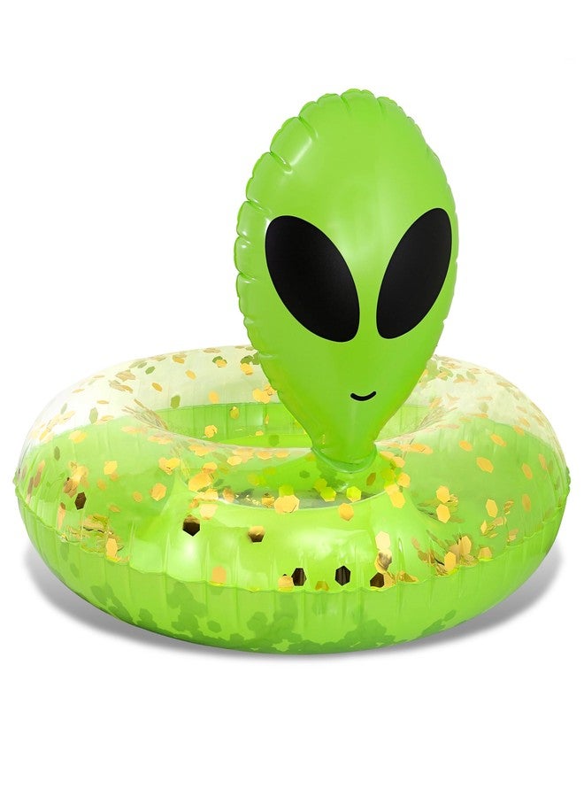 POZA Inflatable Alien Pool Float Tube - Heavy Duty Vinyl UV Resistant Confetti Pool Alien Floatie, Cool Pool Float Swim Ring Pool Inflatables for Kids, Adults for Beach, Party, Vacation - Green Gold - Image 1