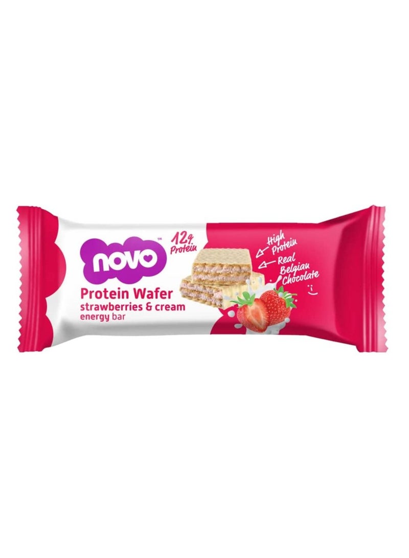Novo Protein Wafer Bar Strawberries & Cream Flavour Pack of 12 x 40g