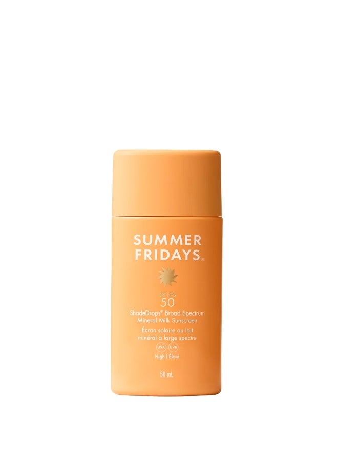 SUMMER FRIDAYS ShadeDrops Broad Spectrum SPF 50 Mineral Milk Sunscreen 50 ml - Image 1