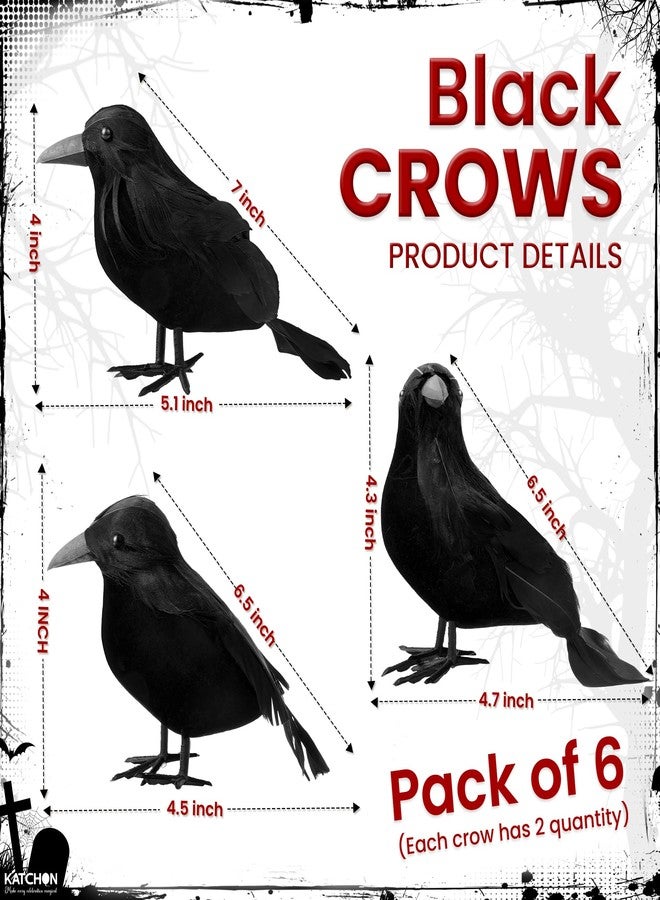 KatchOn, Black Crows with Eyes Halloween Decorations - Pack of 12 | Realistic Feathered Crows for Indoor Outdoor Halloween Decor | Scary Raven Decorations for Haunted House - Image 2