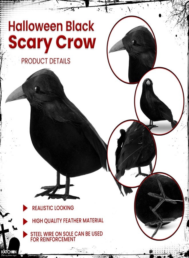 KatchOn, Black Crows with Eyes Halloween Decorations - Pack of 12 | Realistic Feathered Crows for Indoor Outdoor Halloween Decor | Scary Raven Decorations for Haunted House - Image 3