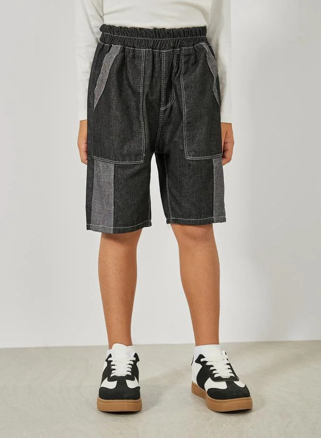 Styli Cut & Sew Panel Denim Shorts