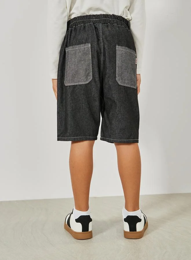 Styli Cut & Sew Panel Denim Shorts