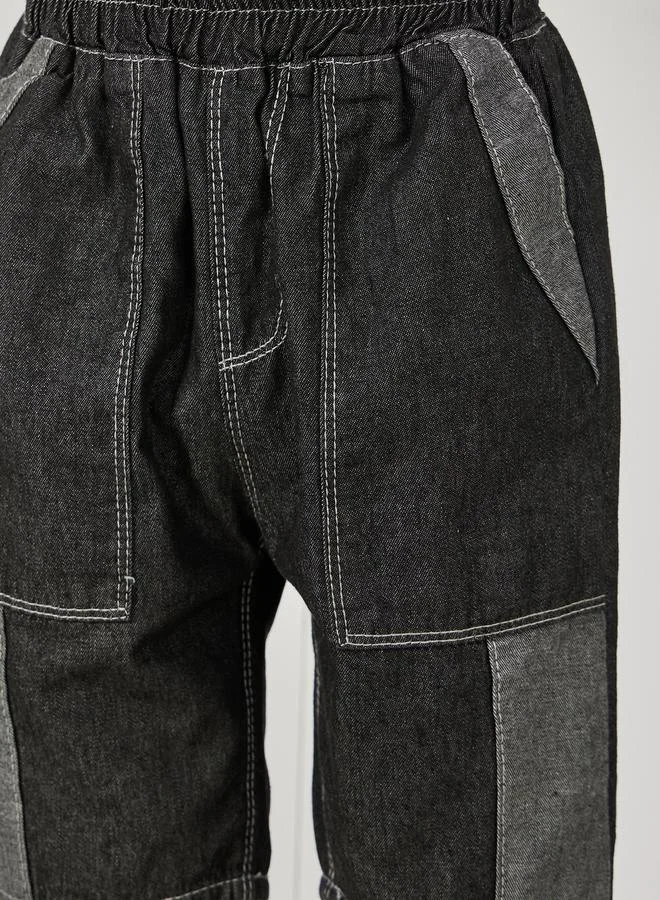 Styli Cut & Sew Panel Denim Shorts