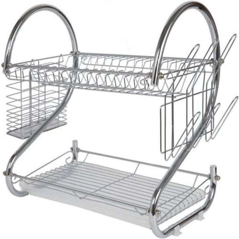 Anugrah SShaped 2Tier MultiFunction Stainless Steel Dish Drying RackCup Drainer Holder for KitchenSilver Made in India - Image 1