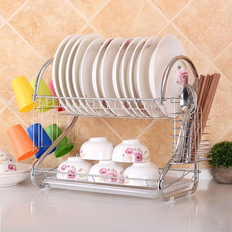 Anugrah SShaped 2Tier MultiFunction Stainless Steel Dish Drying RackCup Drainer Holder for KitchenSilver Made in India - Image 2