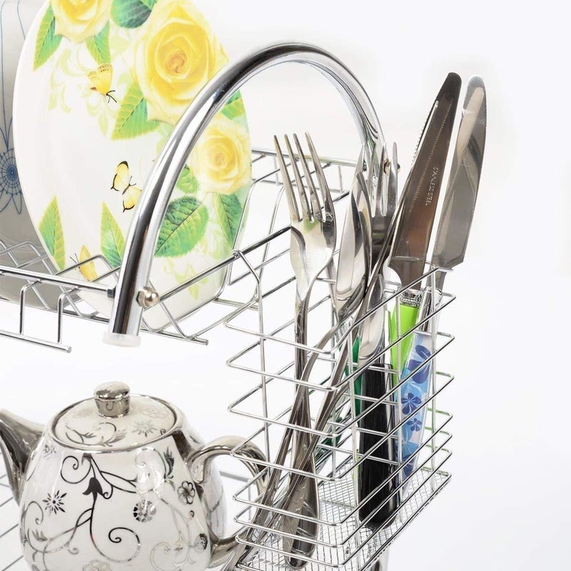 Anugrah SShaped 2Tier MultiFunction Stainless Steel Dish Drying RackCup Drainer Holder for KitchenSilver Made in India - Image 5
