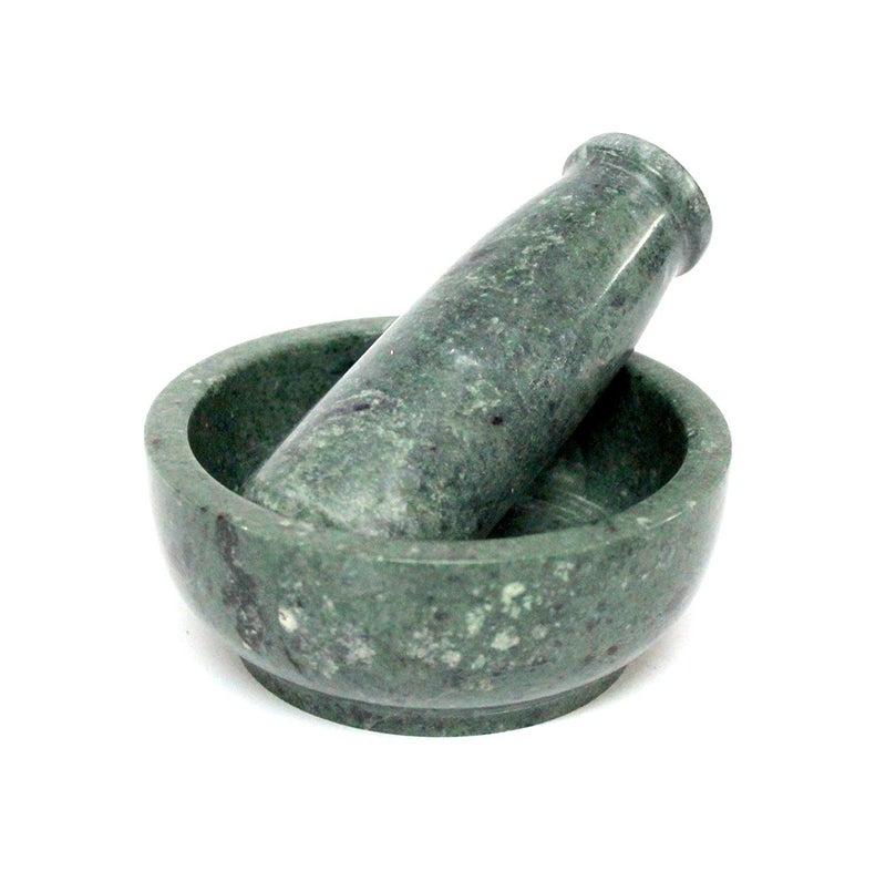 KLEO 4" Green Mortar and Pestle Set as Natural Stone Spice, Medicine Grinder Masher - Kharad, Khallad, Okhli And Musal - Image 1
