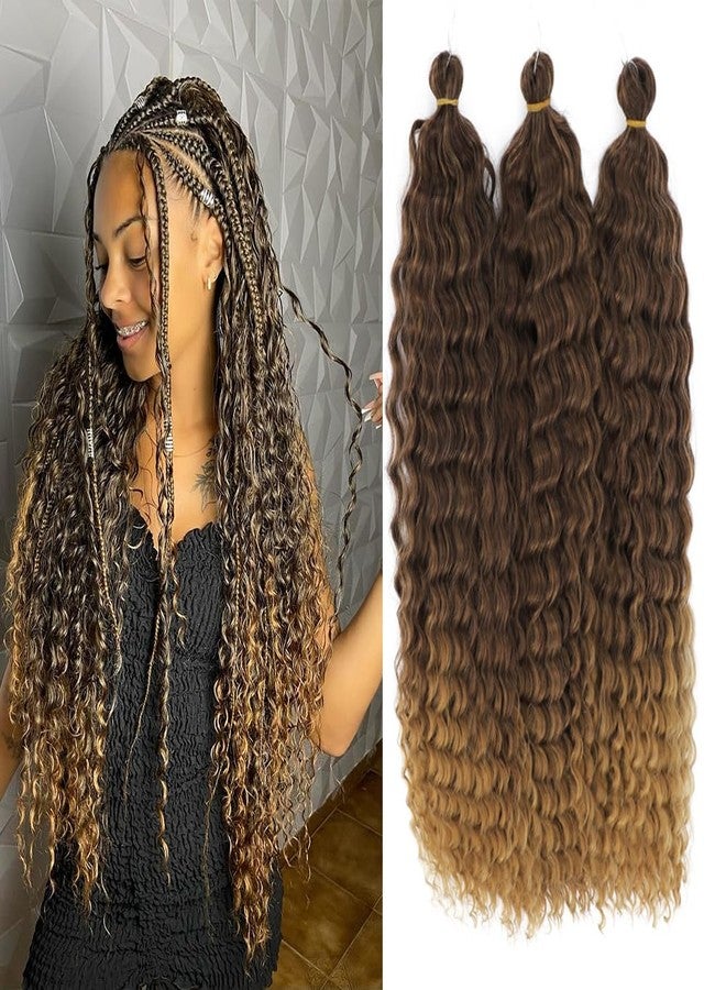 Felek Ocean Wave Crochet Braiding Hair 30inch 3 Packs Ombre Brown Long Water Wave Synthetic Wavy Deep Curly Crochet Braids Hair For Black Women (T4/27) - Image 1