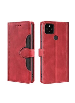 HuHa Case Cover For Google Pixel 5 XL / Pixel 4a 5G Skin Feel Straw Hat Magnetic Buckle Horizontal Flip Leather Case with Holder & Card Slots & Wallet(Red) 