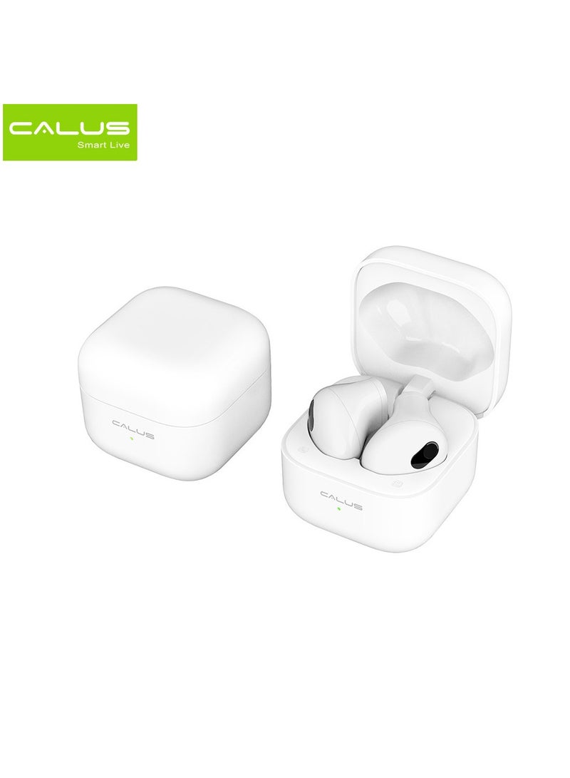 CALUS سماعات أذن بلوتوث لاسلكية صغيرة Calus C9 ذات صوت جهير منخفض وميكروفون مدمج وخاصية إلغاء الضوضاء باللون الأبيض - Image 1