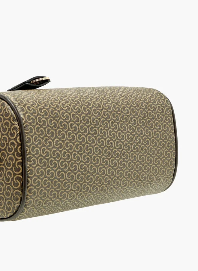 Celeste Women All-Over Monogram Print Bowler Bag with Detachable Strap