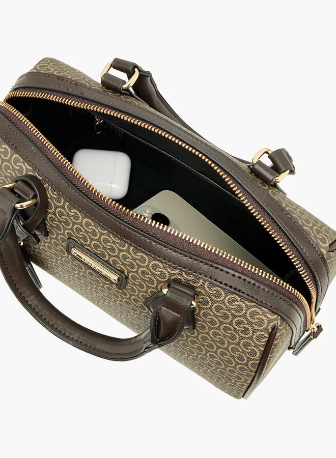 Celeste Women All-Over Monogram Print Bowler Bag with Detachable Strap