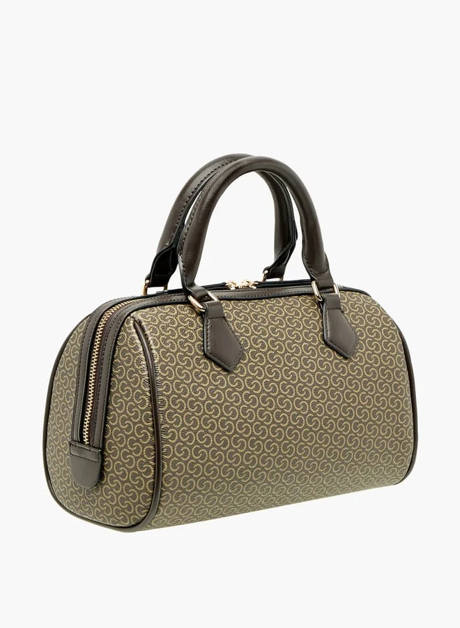 Celeste Women All-Over Monogram Print Bowler Bag with Detachable Strap