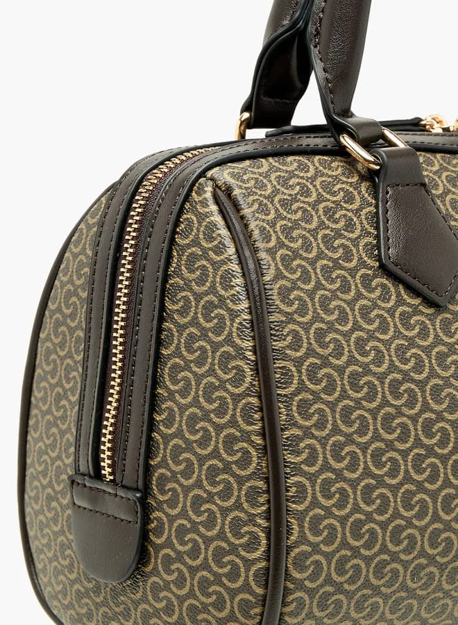 Celeste Women All-Over Monogram Print Bowler Bag with Detachable Strap