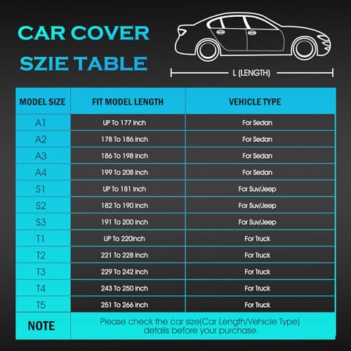 Qualencey Car Cover Waterproof All Weather Full Outdoor Pickup Truck Cover Rain UV Protection, Size T2 Universal Fit for Ford F150 Chevy Silverado Dodge Ram 1500. (Fit Truck Length 221 to 228 inch) - Image 5
