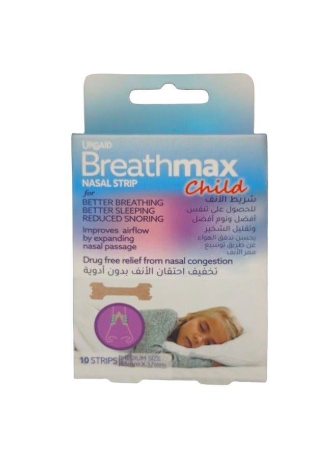 URGAID Breathmax Nasal Strips – Child, 10 Strips | Drug-Free Relief for Nasal Congestion | Medium Size (55mm x 17mm)  - Image 1