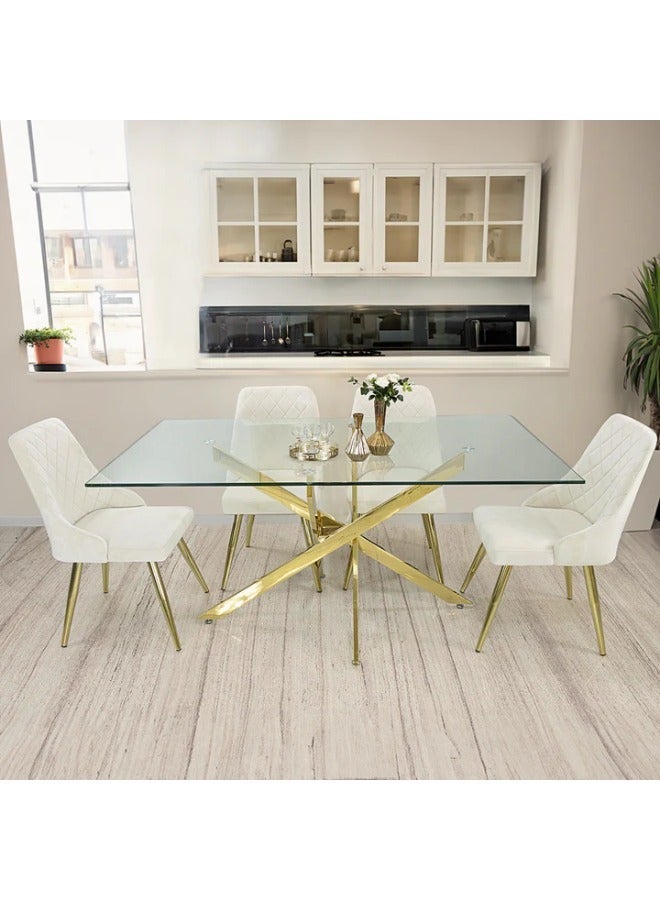 VANITY LIVING Davos Gold Large 4-Seater Dining Table Set – Elegant Table with Milan Cream Upholstered Chairs - Image 2