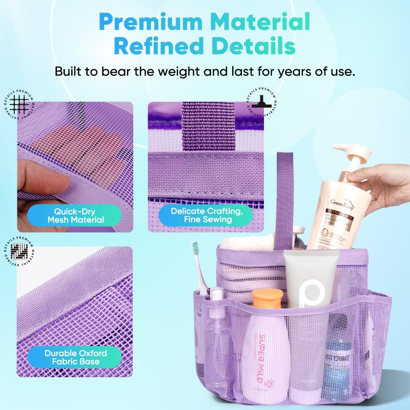 EUDELE Mesh Shower Caddy Portable for College Dorm Room Essentials,Portable Shower Caddy Dorm with 8-Pocket Large Capacity, Shower Bag for Beach, Swimming, Gym-Purple - Image 3