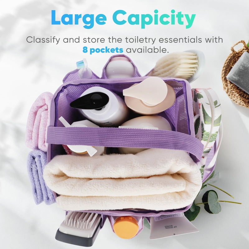 EUDELE Mesh Shower Caddy Portable for College Dorm Room Essentials,Portable Shower Caddy Dorm with 8-Pocket Large Capacity, Shower Bag for Beach, Swimming, Gym-Purple - Image 2