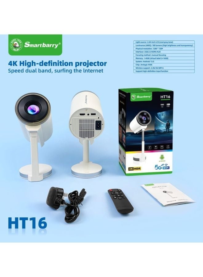 Smartbarry Android 11.0 Smart Mini Projector, Upgraded Version 1080P 4K Full HD Portable Projector with WiFi 6 & BT5.2, 90° Retractable Stand, Auto Keystone for Phone/TV Perfect for Home Theaters, Classrooms, Offices, or Backyard Movie Nights - Image 2