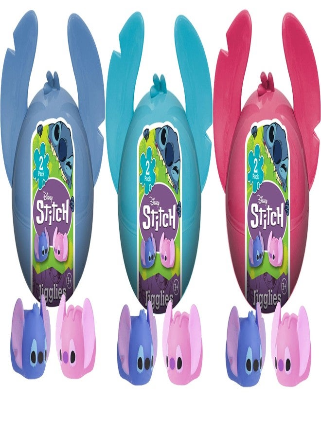 JA-RU Disney Stitch Jiggly Squishy Surprise UNbox Easter Egg | 3 Units with 2 Jigglies Each | Stretchy & Squeezy Sensory Fidget Toy | Includes Blue & Pink Stitch Figures. 7840-3 - Image 1