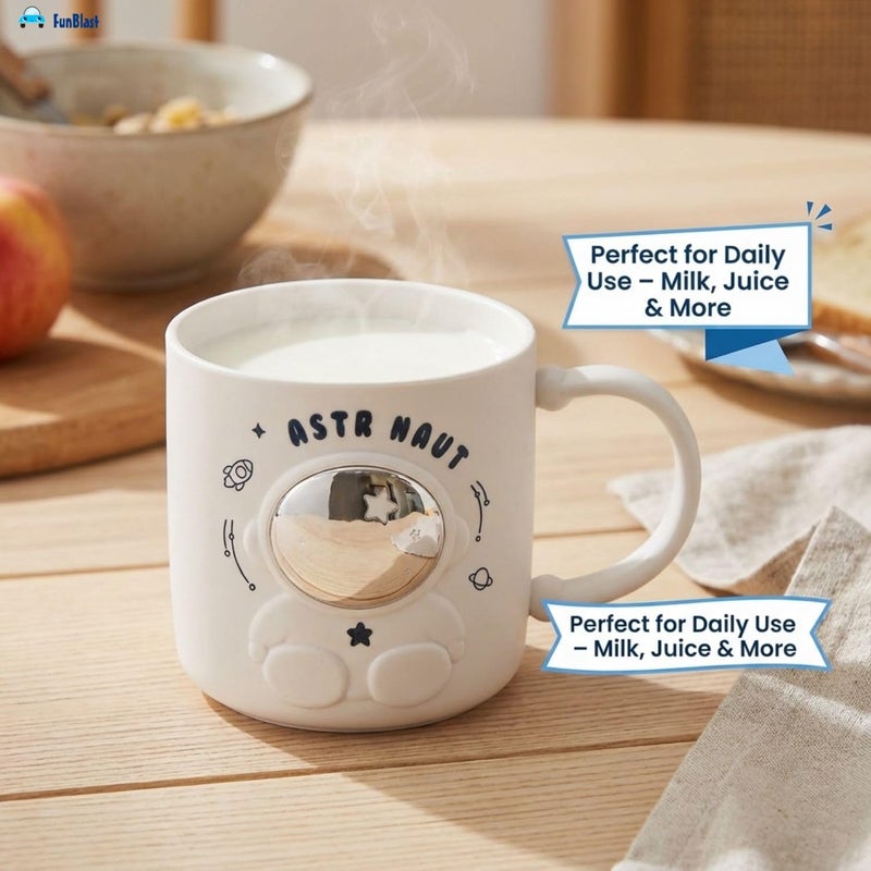 FunBlast كوب حليب فضائي للأطفال – 390 مل؛ كوب غير قابل للكسر للأطفال، أكواب حليب للأطفال غير قابلة للكسر - كوب شرب الحليب للأطفال (أبيض) - Image 2