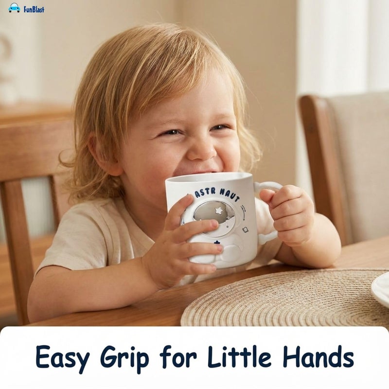 FunBlast كوب حليب فضائي للأطفال – 390 مل؛ كوب غير قابل للكسر للأطفال، أكواب حليب للأطفال غير قابلة للكسر - كوب شرب الحليب للأطفال (أبيض) - Image 5