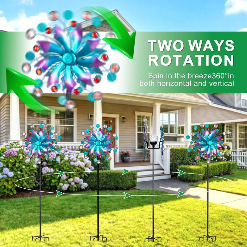 VISFLAIR Solar Wind Spinner for Yard and Garden â€“ 61 Inch Outdoor Metal Kinetic Sculpture with Multi-Color LED Glass Ball Light â€“ Waterproof Windmill Stake for Patio, Lawn, and Pathway Decoration (Blue) - Image 4
