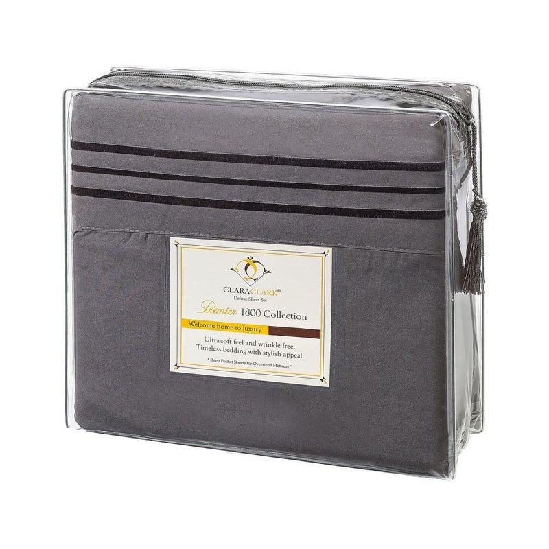 Clara Clark Bed Sheets, Premier 1800 Series 4 Piece Bed Sheet Set, Deep Pocket, Wrinkle, Fade, Stain Resistant, Luxury Soft Bedding Sheets & Pillowcases, California King, Charcoal Gray - Image 4