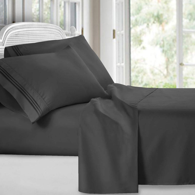 Clara Clark Bed Sheets, Premier 1800 Series 4 Piece Bed Sheet Set, Deep Pocket, Wrinkle, Fade, Stain Resistant, Luxury Soft Bedding Sheets & Pillowcases, California King, Charcoal Gray - Image 1