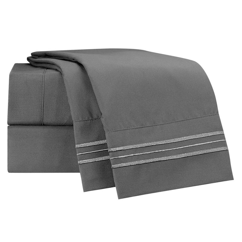 Clara Clark Bed Sheets, Premier 1800 Series 4 Piece Bed Sheet Set, Deep Pocket, Wrinkle, Fade, Stain Resistant, Luxury Soft Bedding Sheets & Pillowcases, California King, Charcoal Gray - Image 2