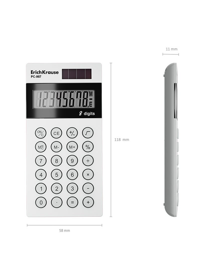 ErichKrause 8-Digit Pocket Size Calculator With Dual Power White Body - Image 3