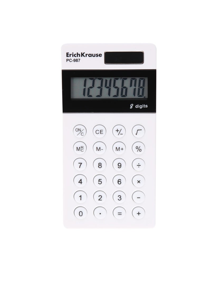 ErichKrause 8-Digit Pocket Size Calculator With Dual Power White Body - Image 4