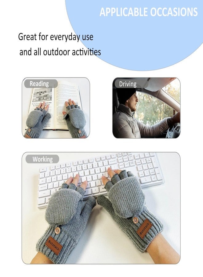 Bototack Winter Knitted Fingerless Gloves Mittens for Women, Grey, One size - Image 3